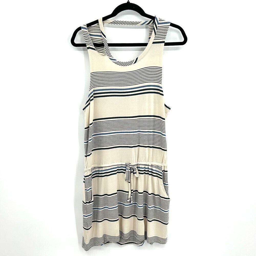NWT CHASER Cream Blue Striped Cool Jersey Deconstructed Nautical Dress Medium